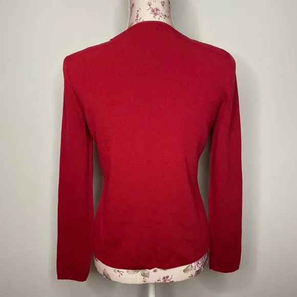 Red Cardigan Fitted Silhouette Metal Accents Multi Media Design - Picture 4 of 11